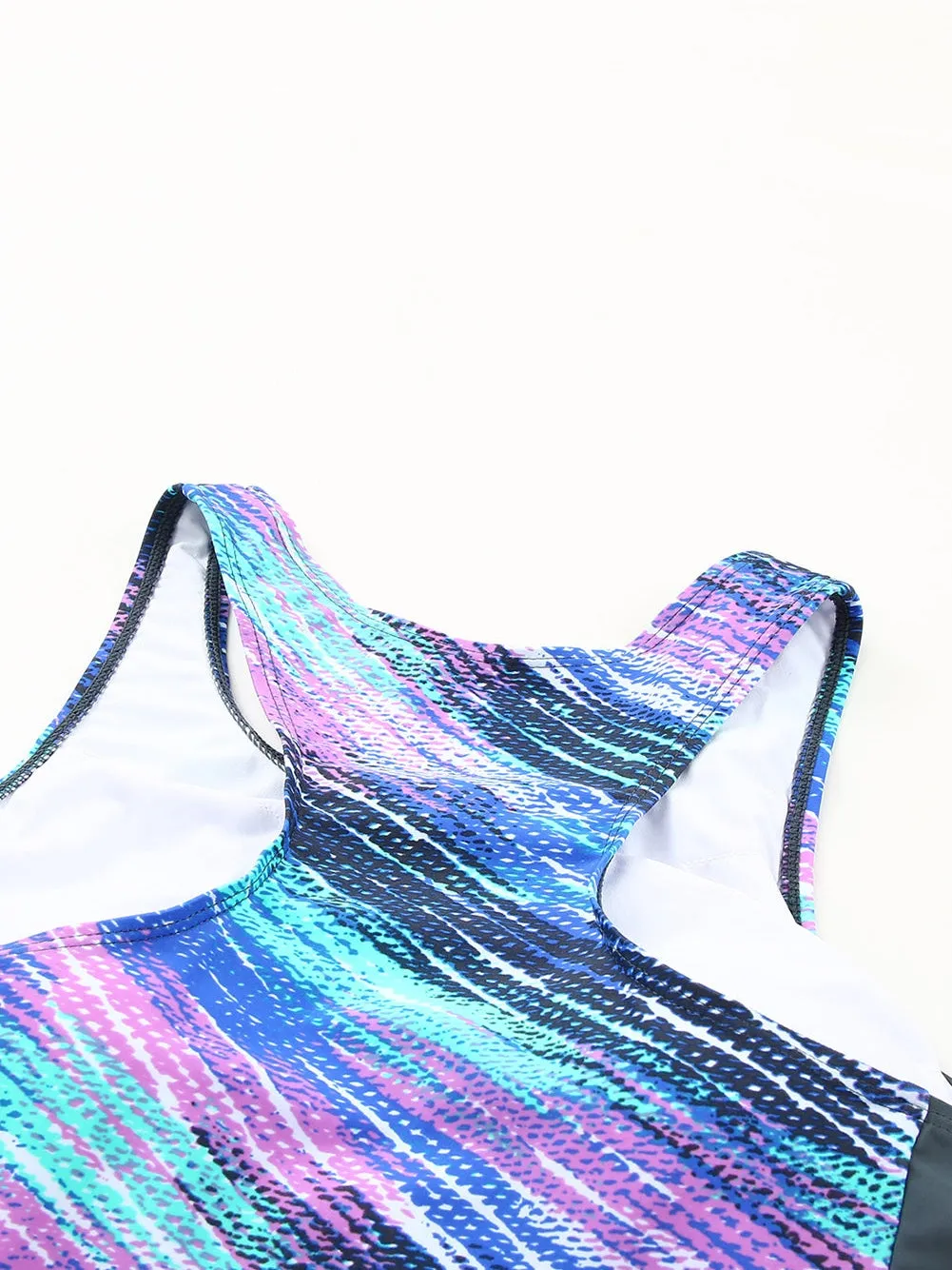 Blue Color Block Tankinis Swimsuit Set