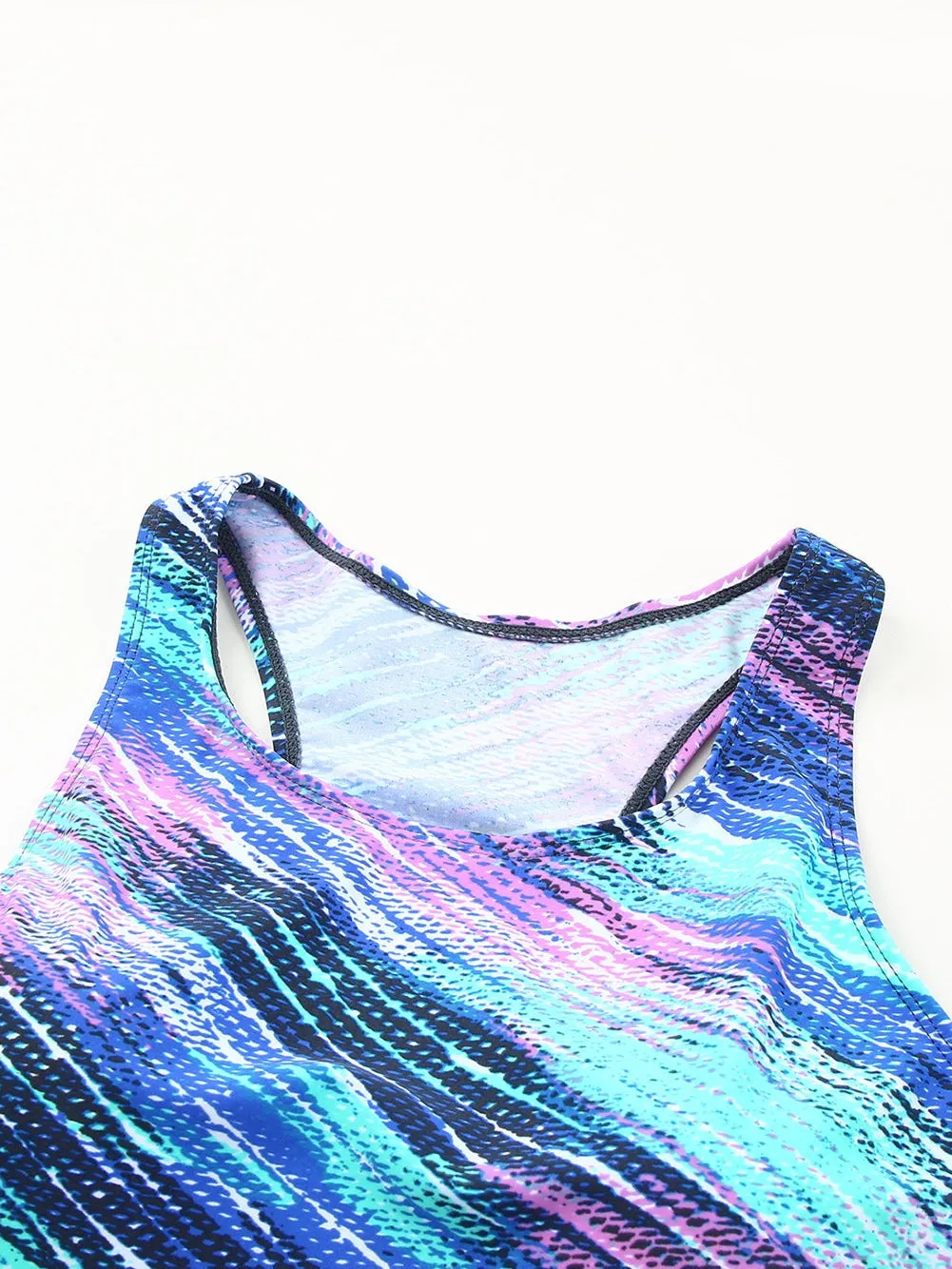 Blue Color Block Tankinis Swimsuit Set
