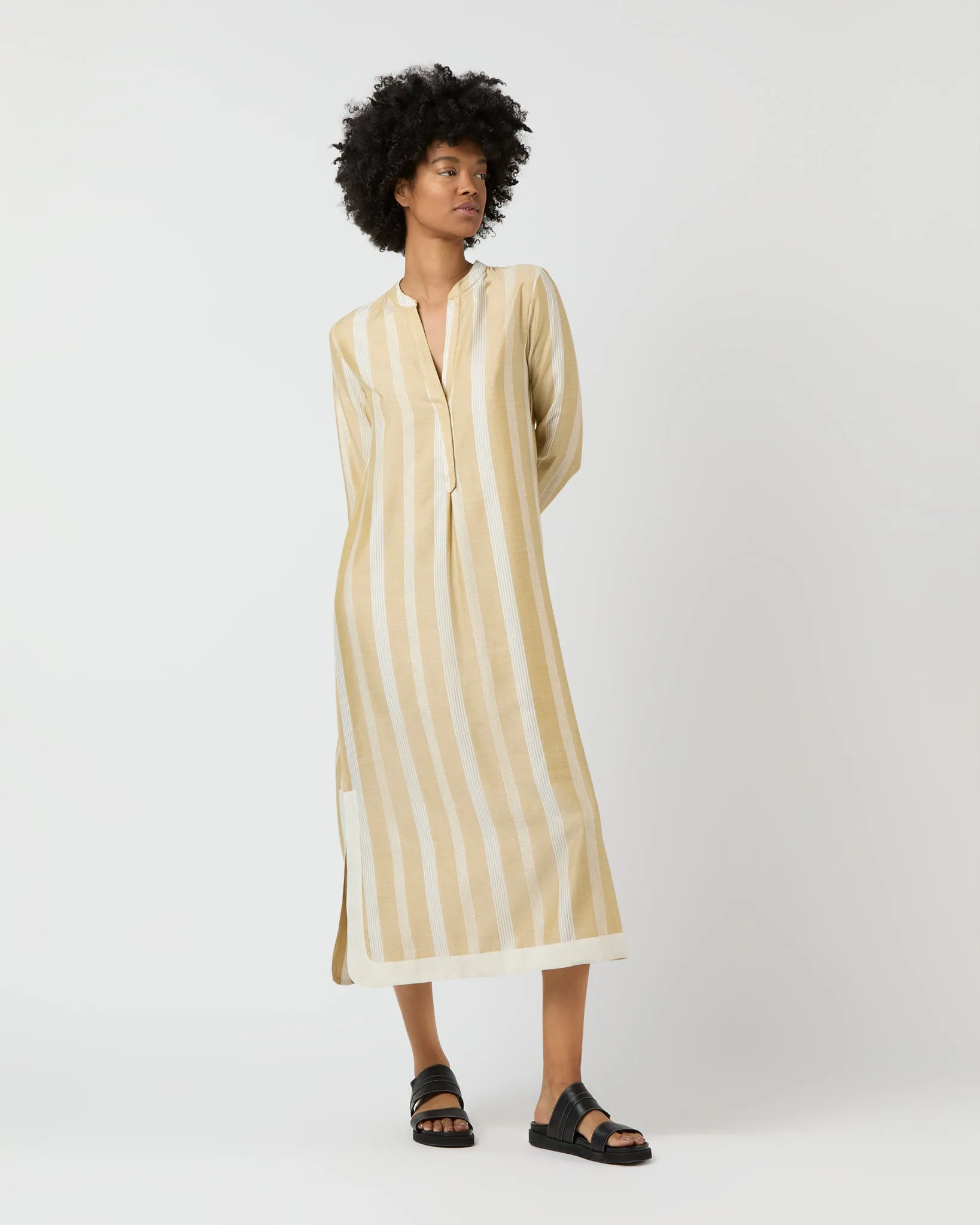 Blue Moon Maxi Dress in Beige/White Stripes