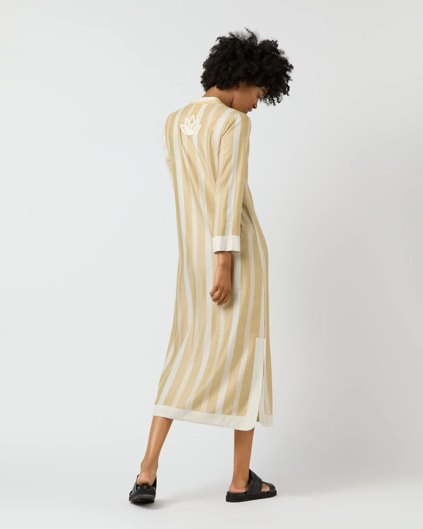 Blue Moon Maxi Dress in Beige/White Stripes