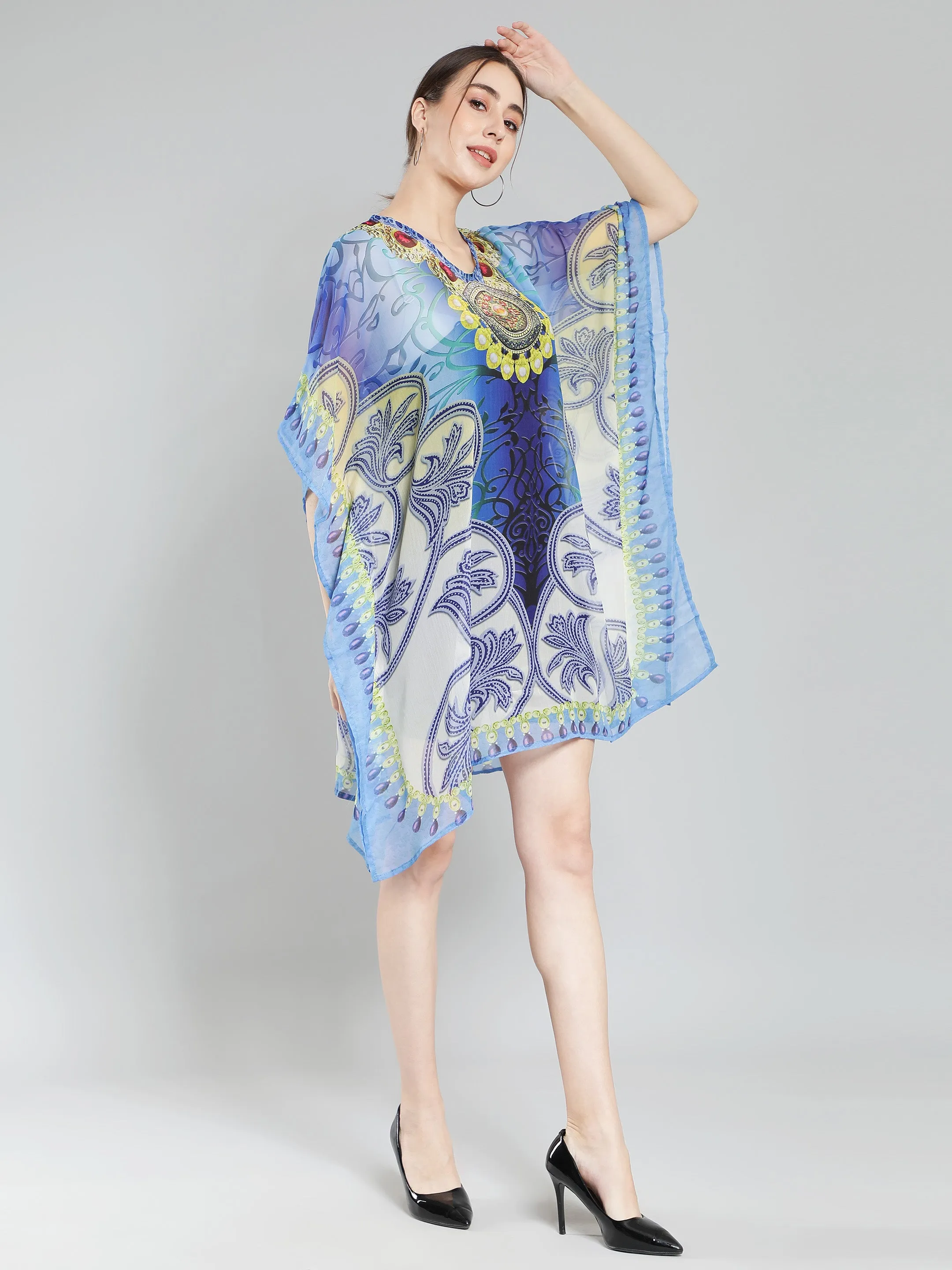 Blue Printed Beach Kaftan
