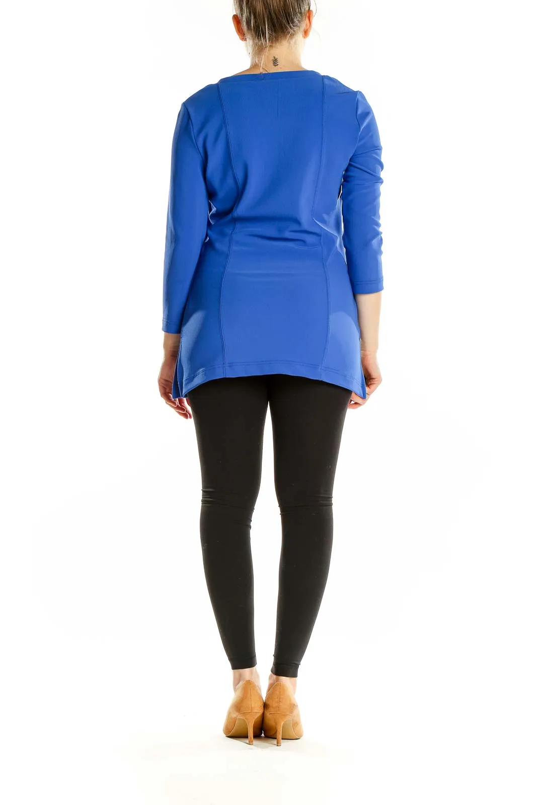 Blue Square Neck Long Sleeve Top