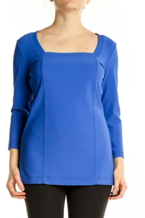 Blue Square Neck Long Sleeve Top