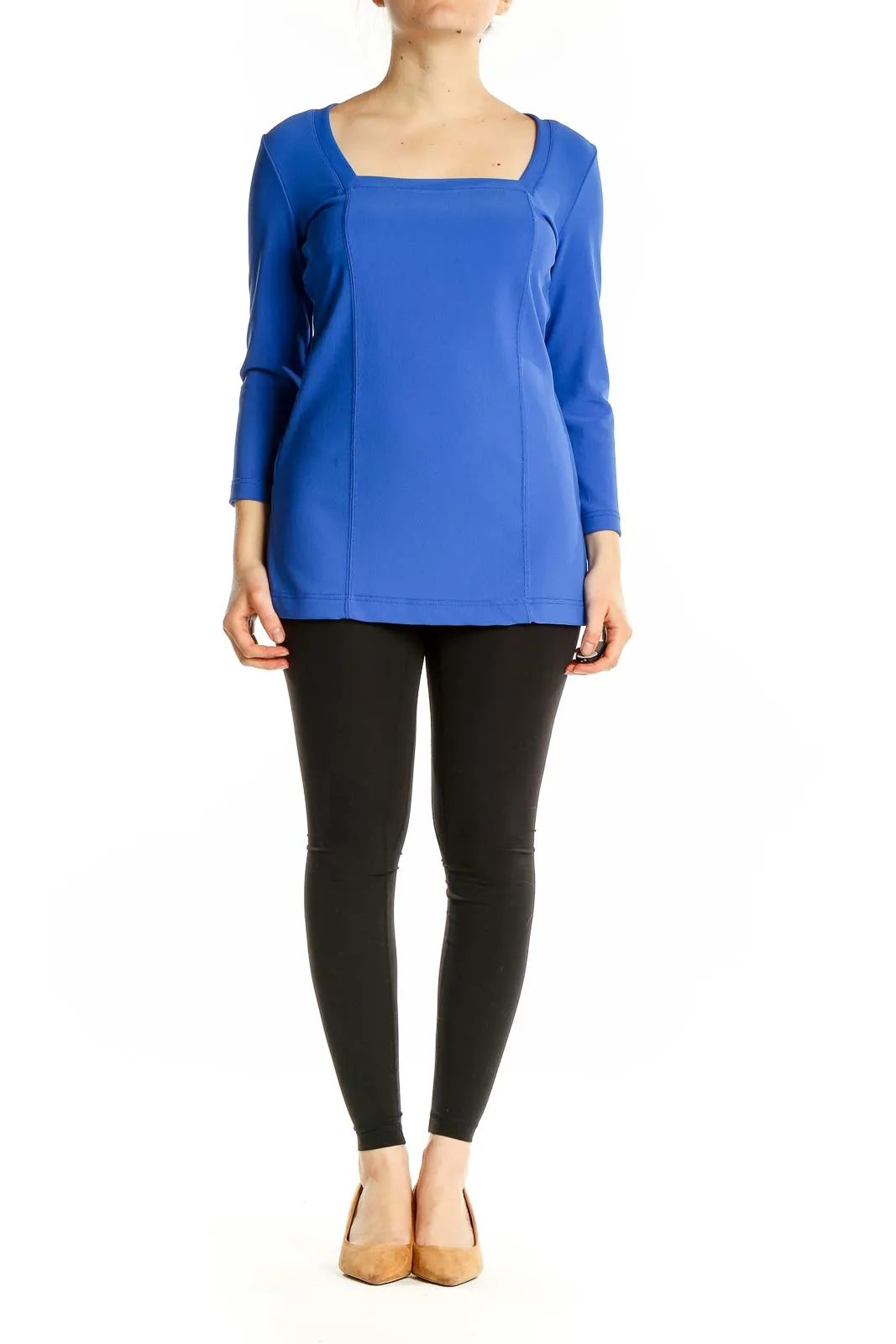 Blue Square Neck Long Sleeve Top