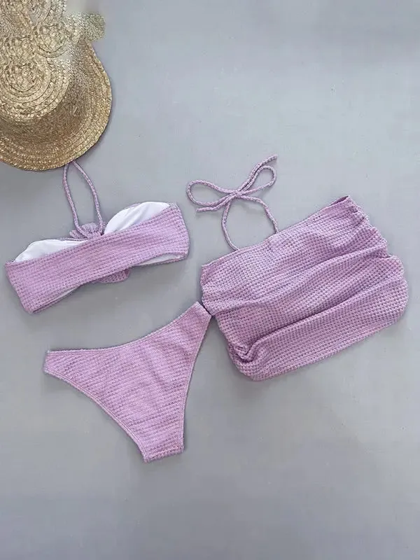 Blue Zone Planet |  Ava's Three-Piece Flower Accent Split Bikini Set