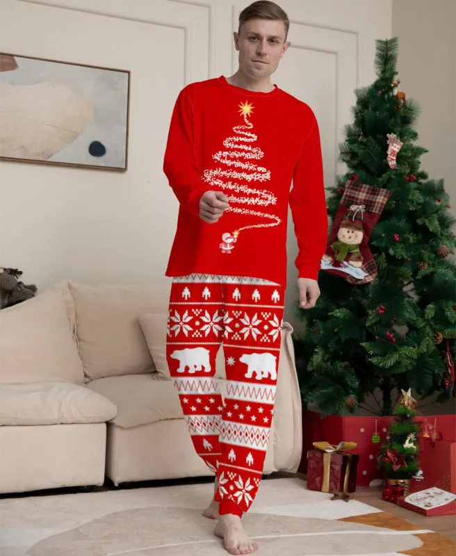 Blue Zone Planet |  Home clothes printed pajamas Christmas parent-child round neck long sleeve suit