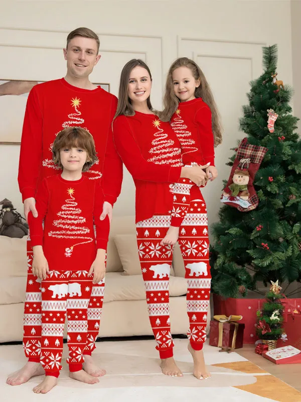 Blue Zone Planet |  Home clothes printed pajamas Christmas parent-child round neck long sleeve suit