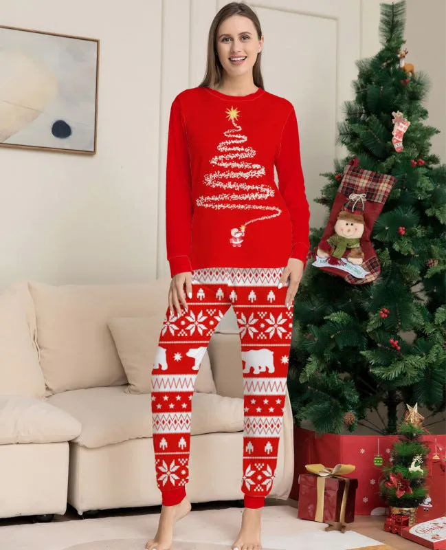 Blue Zone Planet |  Home clothes printed pajamas Christmas parent-child round neck long sleeve suit