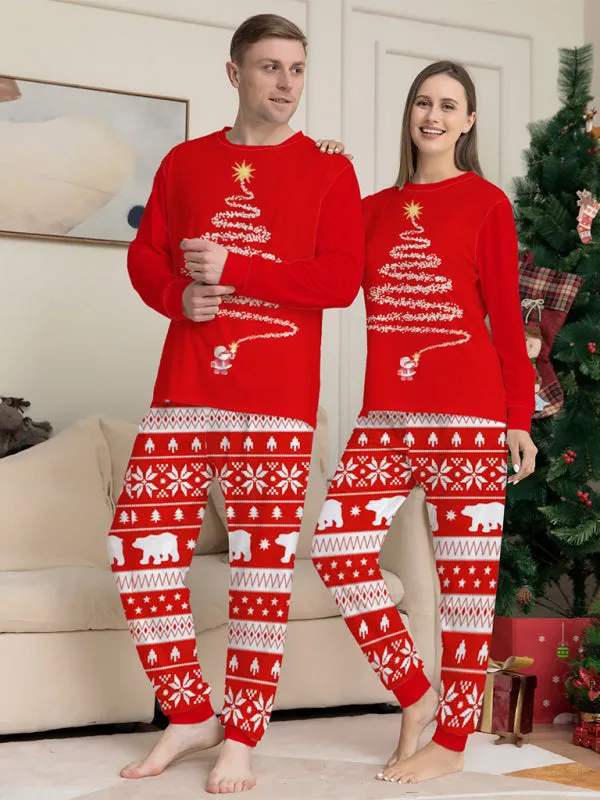 Blue Zone Planet |  Home clothes printed pajamas Christmas parent-child round neck long sleeve suit