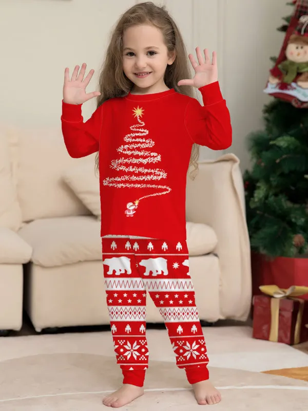Blue Zone Planet |  Home clothes printed pajamas Christmas parent-child round neck long sleeve suit