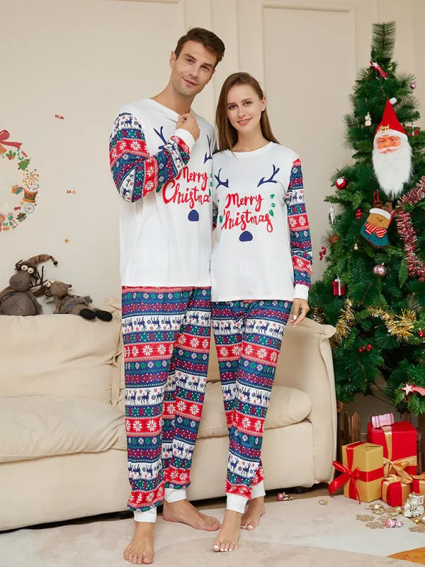 Blue Zone Planet |  New Christmas Cartoon Letters Home Clothes Deer Antler Print Parent-Child Pajamas Set
