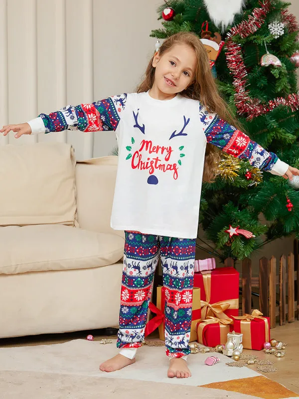 Blue Zone Planet |  New Christmas Cartoon Letters Home Clothes Deer Antler Print Parent-Child Pajamas Set