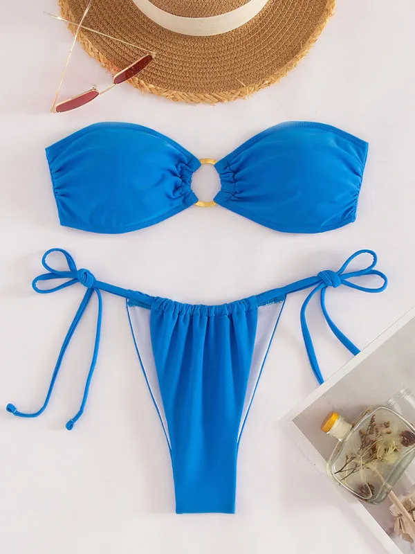 Blue Zone Planet |  New solid color split swimsuit tube top sexy bikini