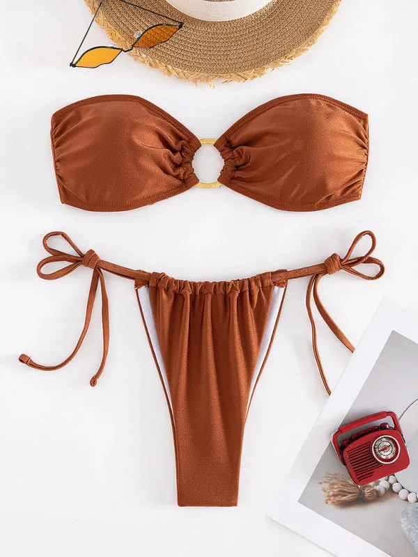 Blue Zone Planet |  New solid color split swimsuit tube top sexy bikini