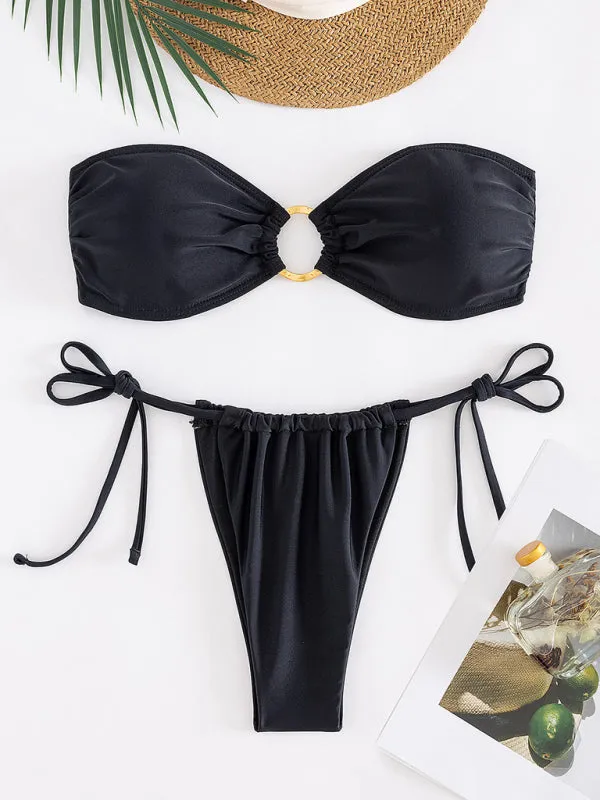 Blue Zone Planet |  New solid color split swimsuit tube top sexy bikini