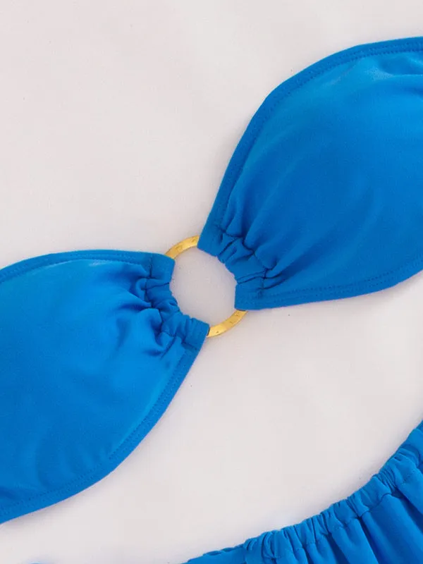 Blue Zone Planet |  New solid color split swimsuit tube top sexy bikini