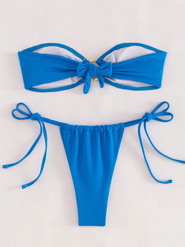Blue Zone Planet |  New solid color split swimsuit tube top sexy bikini