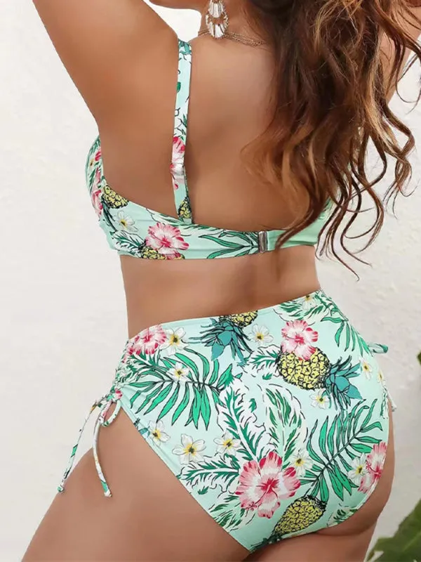 Blue Zone Planet |  plus size drawstring floral tankini