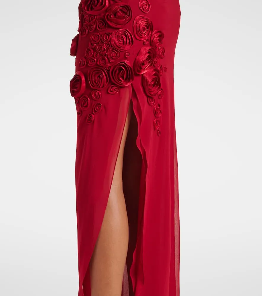 Blumarine Floral-appliqué georgette gown