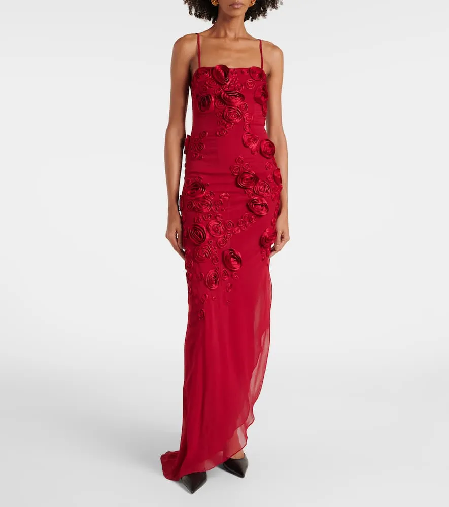 Blumarine Floral-appliqué georgette gown