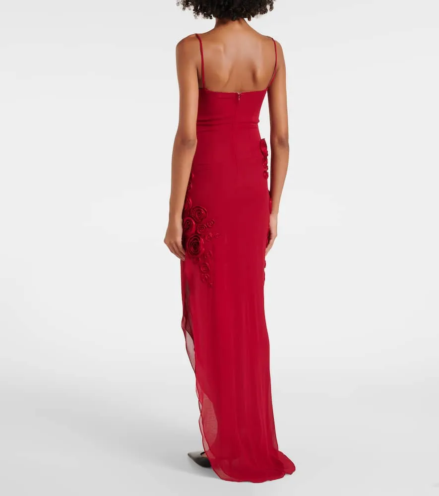 Blumarine Floral-appliqué georgette gown