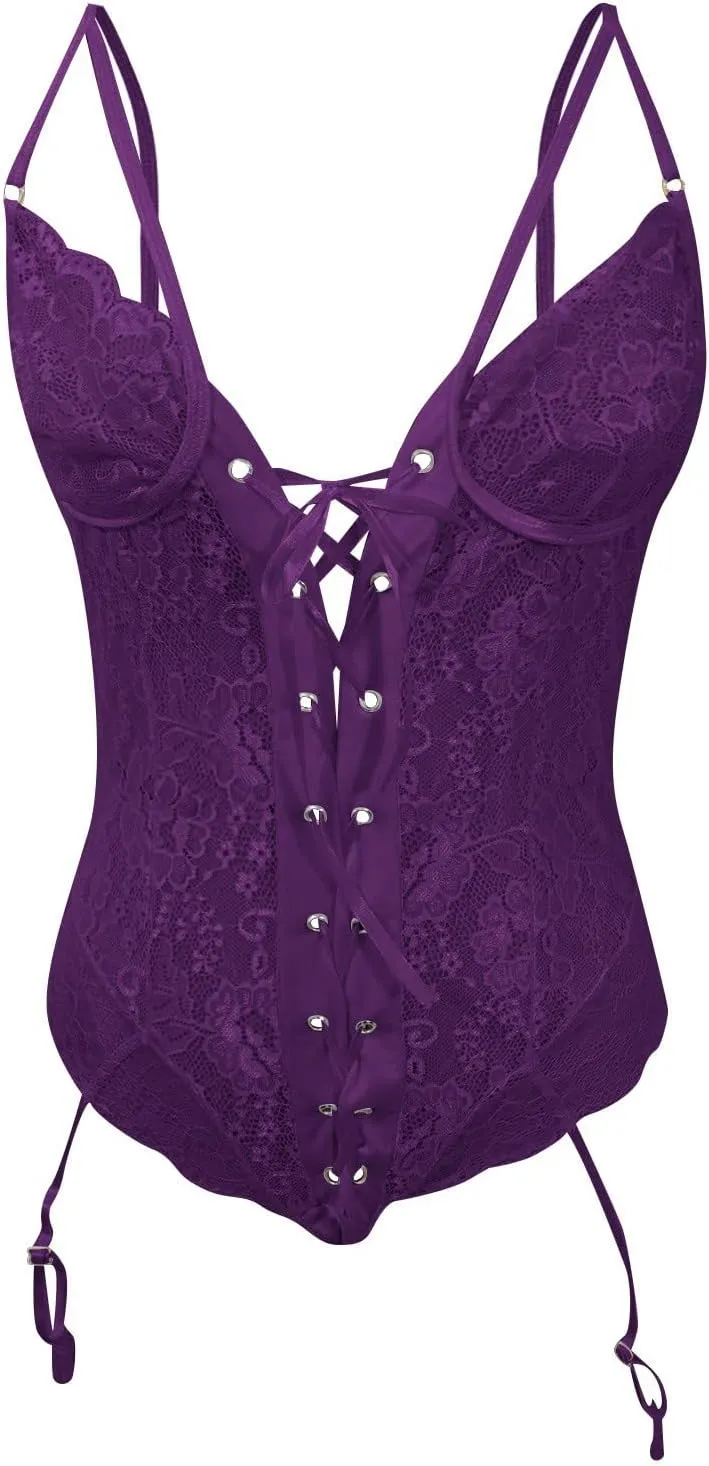 Bodysuit for Women Lace Chemise Babydoll Sling Bra Panties Nightwear Leotard Sexy Bra and Knickers Negligees