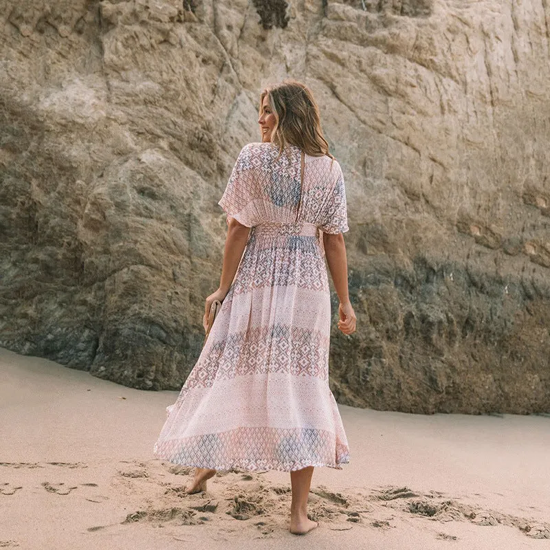 Bohemian Irregular Print Beach Cover-Up Dress