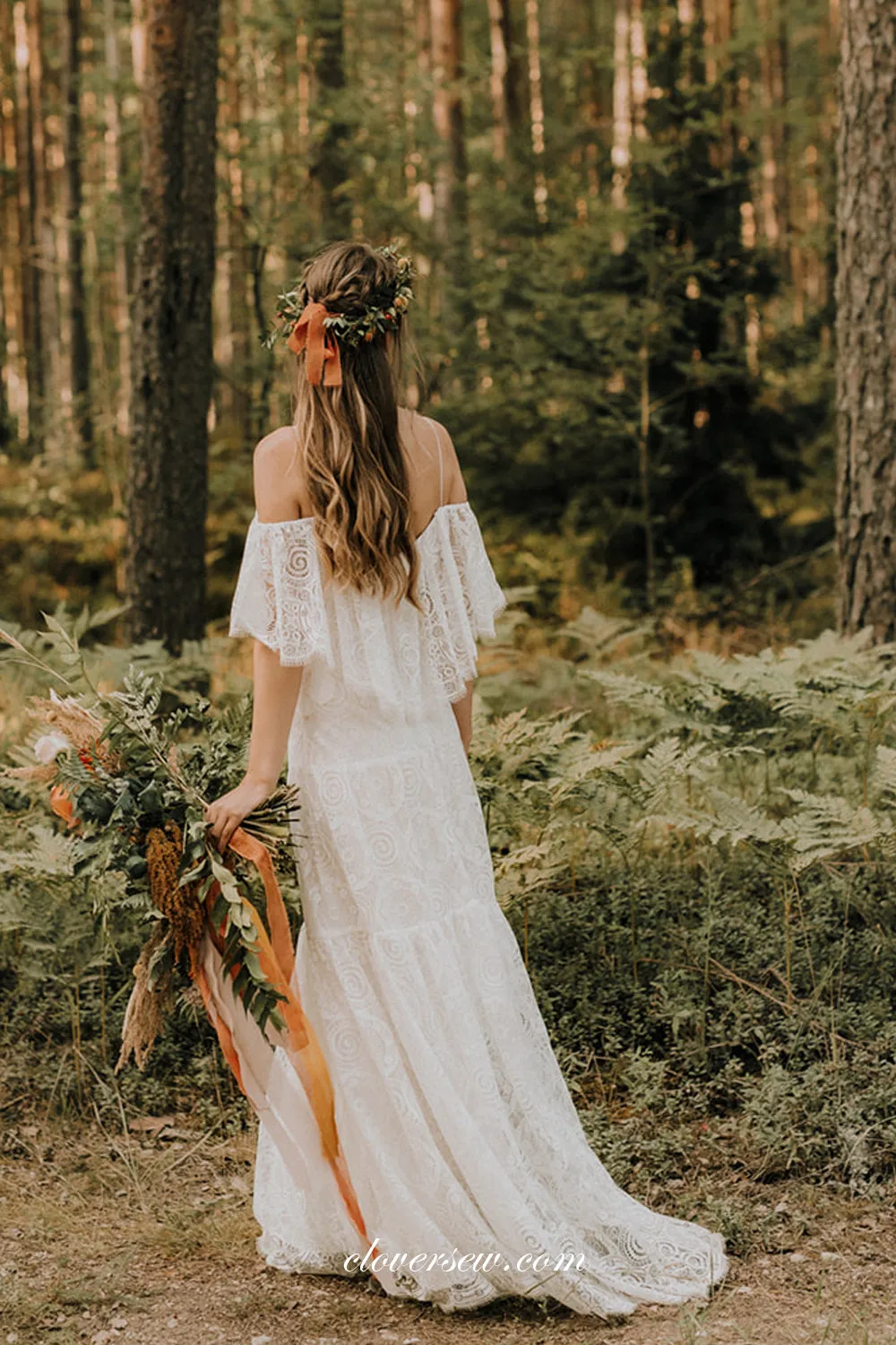 Boho Fully Lace Off The Shoulder Mermaid Charming Wedding Dresses, CW0292