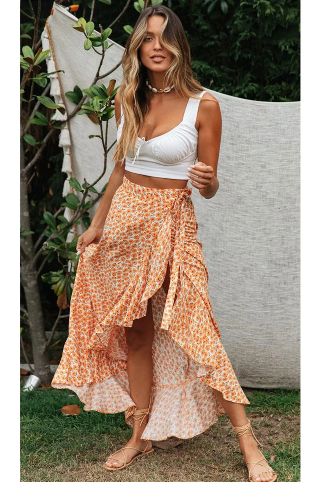 Boho Skirt, Hippie Skirts, Wrap Skirt, Zingy Orange