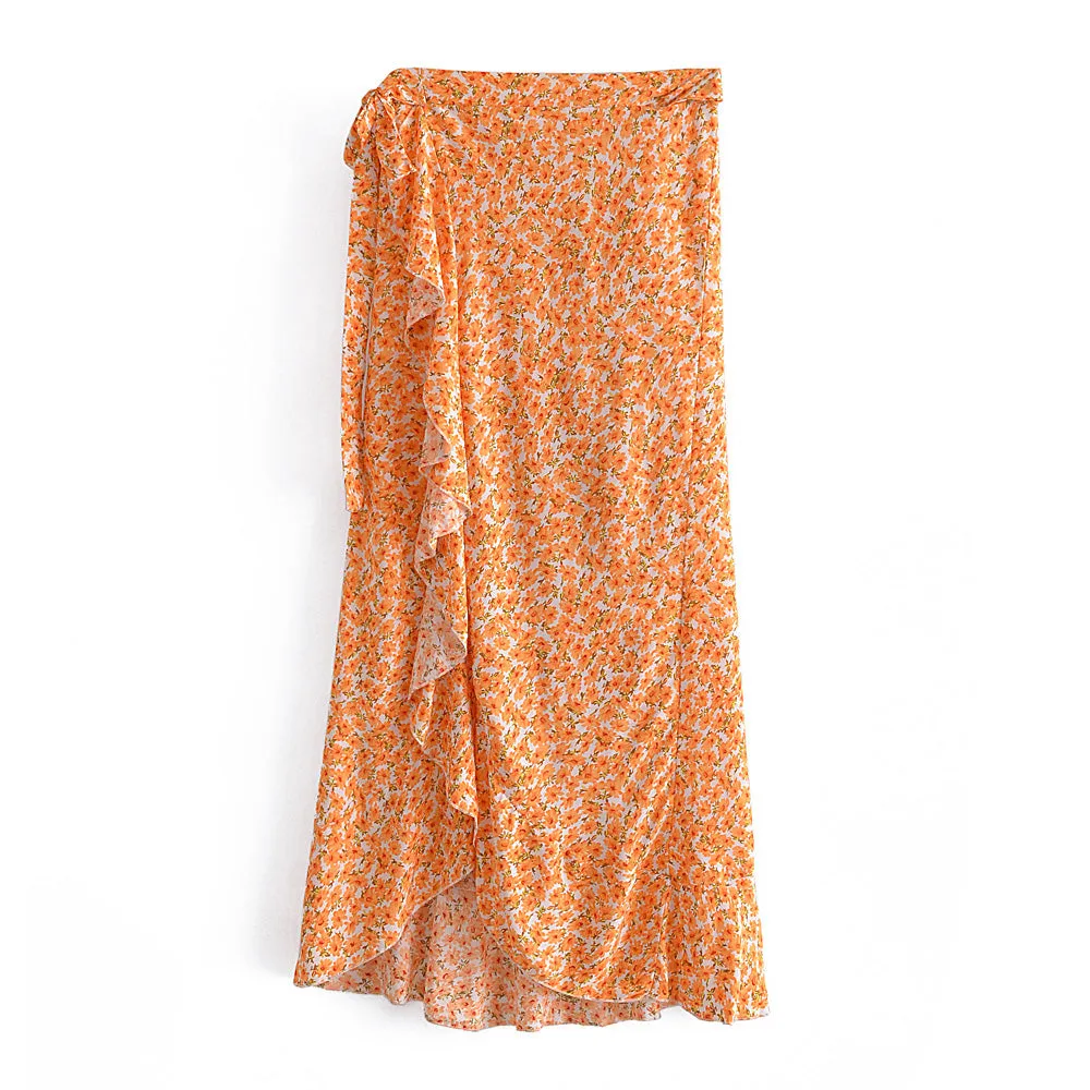 Boho Skirt, Hippie Skirts, Wrap Skirt, Zingy Orange