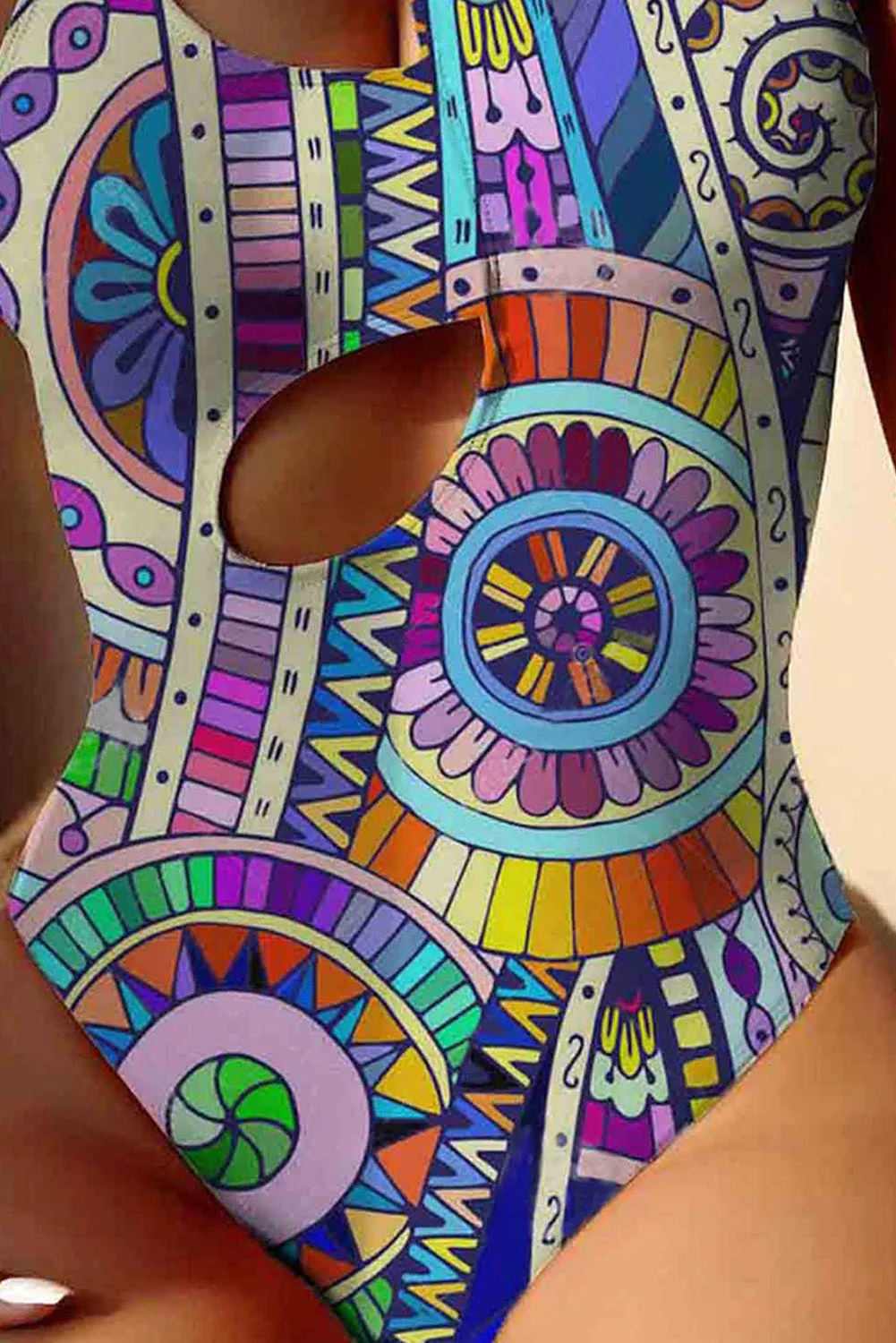 Bohomian Print One Piece Cut Out Swimsuits