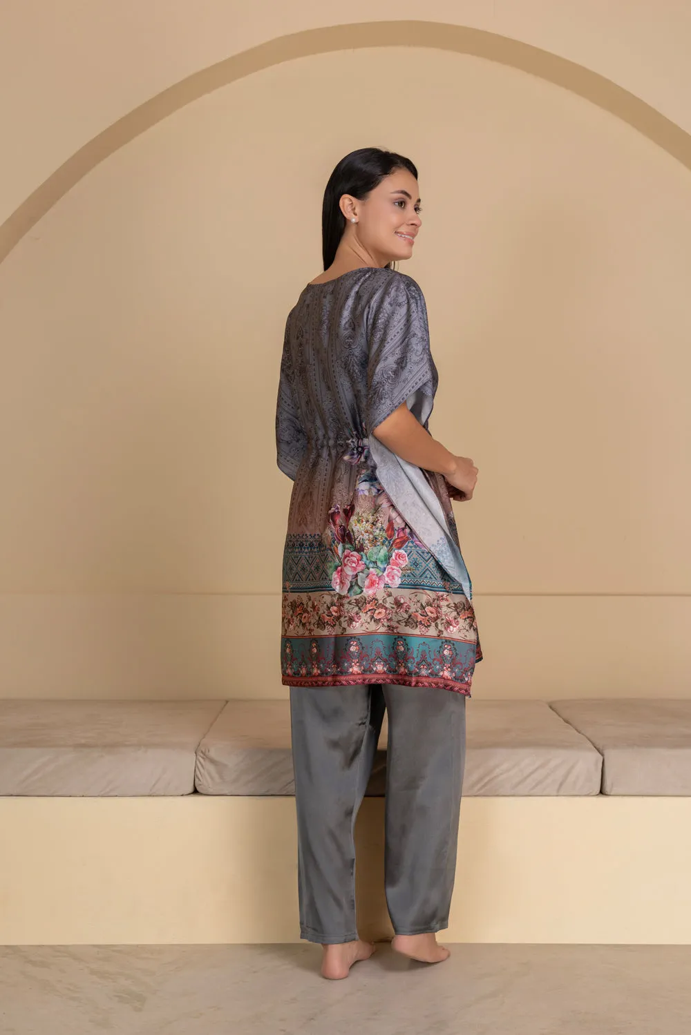 Border print Satin Kaftan set
