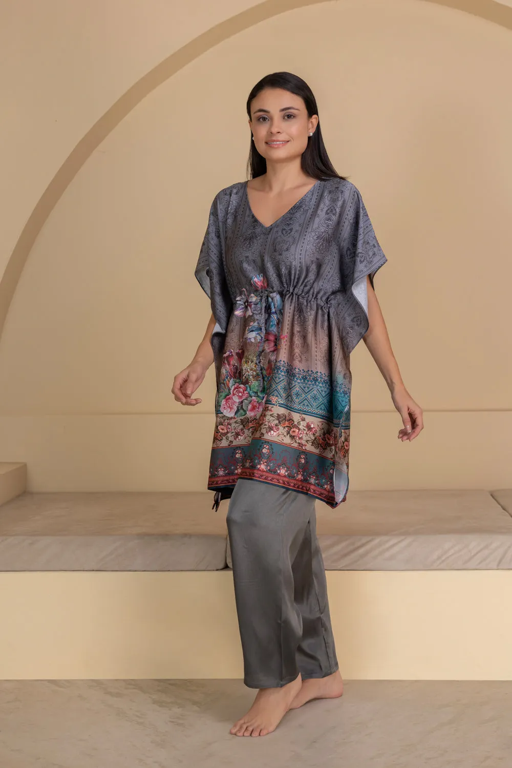 Border print Satin Kaftan set