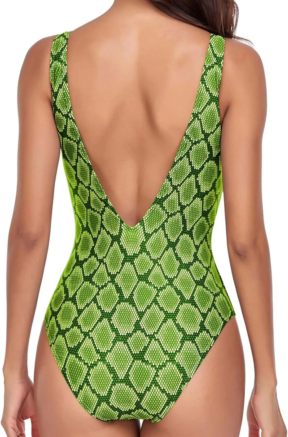 BOXIACEY Womens One Piece Swimsuits V Neck Backless Bodysuit Tummy Control Bathing Suit Beach Solid Color Swimwear
