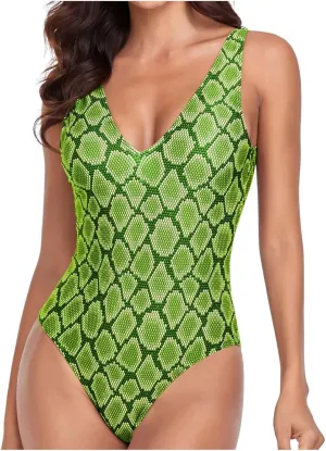 BOXIACEY Womens One Piece Swimsuits V Neck Backless Bodysuit Tummy Control Bathing Suit Beach Solid Color Swimwear