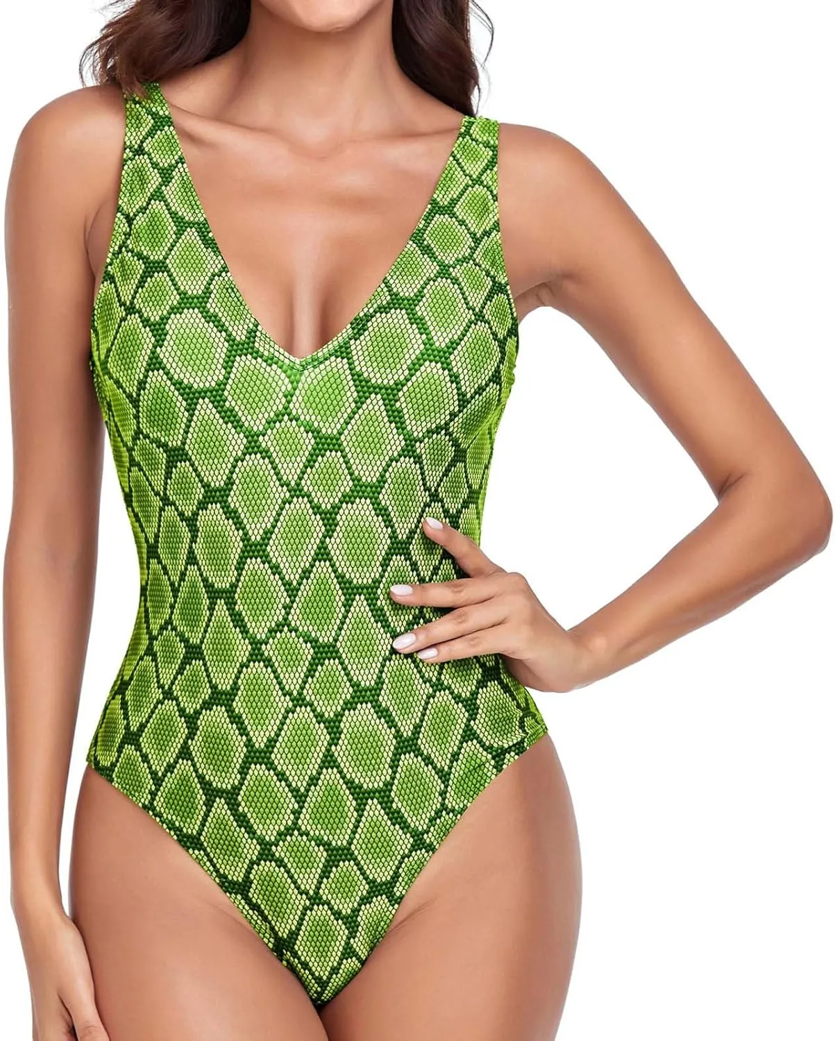 BOXIACEY Womens One Piece Swimsuits V Neck Backless Bodysuit Tummy Control Bathing Suit Beach Solid Color Swimwear