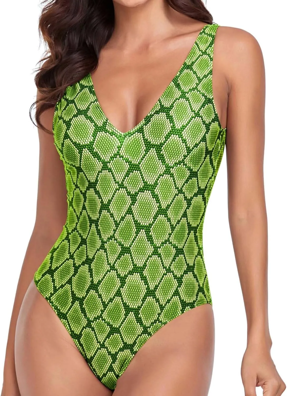 BOXIACEY Womens One Piece Swimsuits V Neck Backless Bodysuit Tummy Control Bathing Suit Beach Solid Color Swimwear