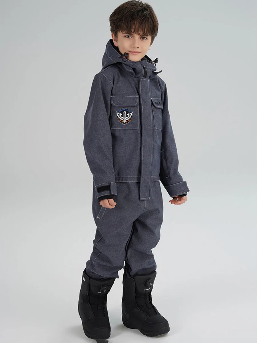 Boys Demin One Piece Snow Suit Durable Kids Snowsuit