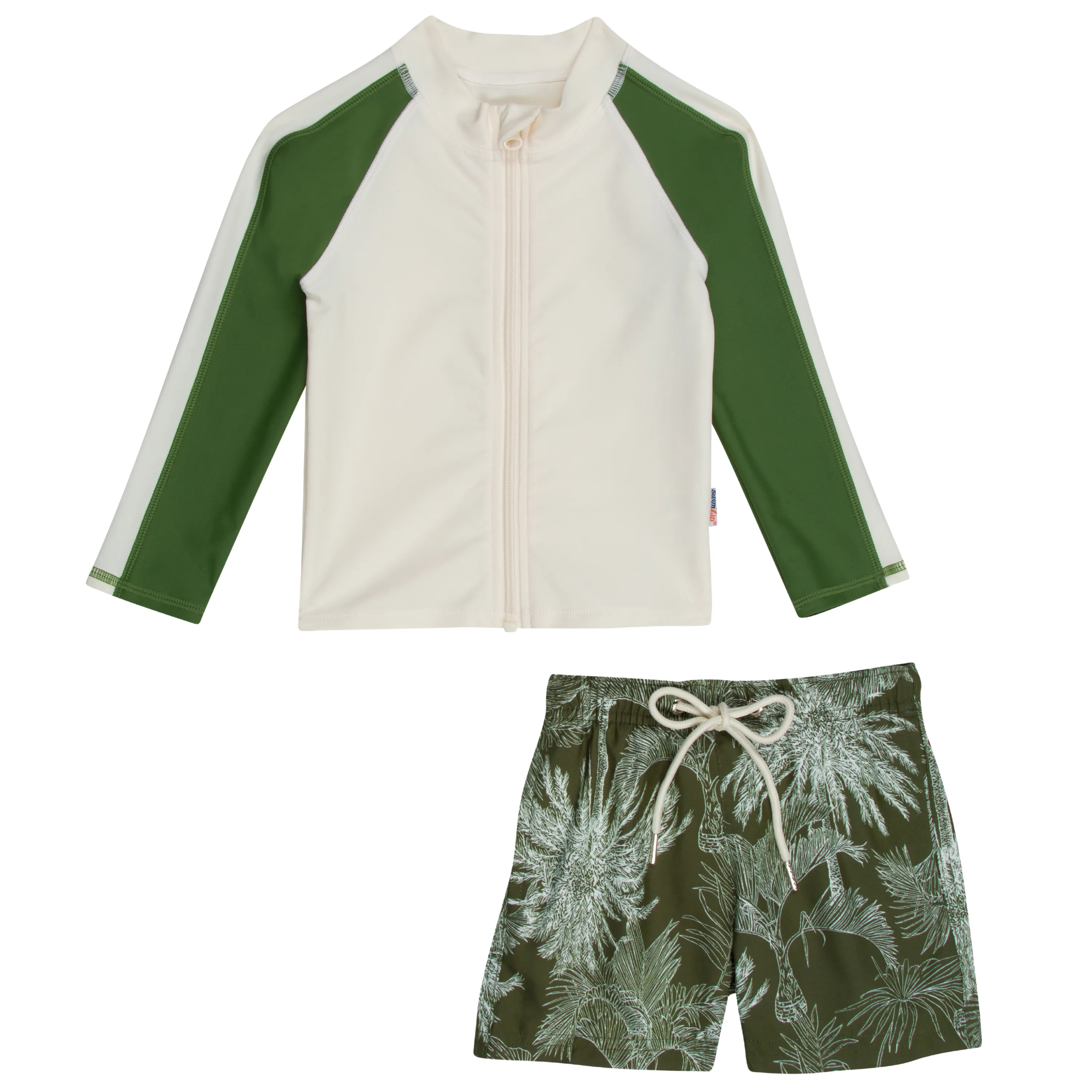 Boys Long Sleeve Zipper Rash Guard and Swim Trunk Set | "Hawaiian Rainforest"