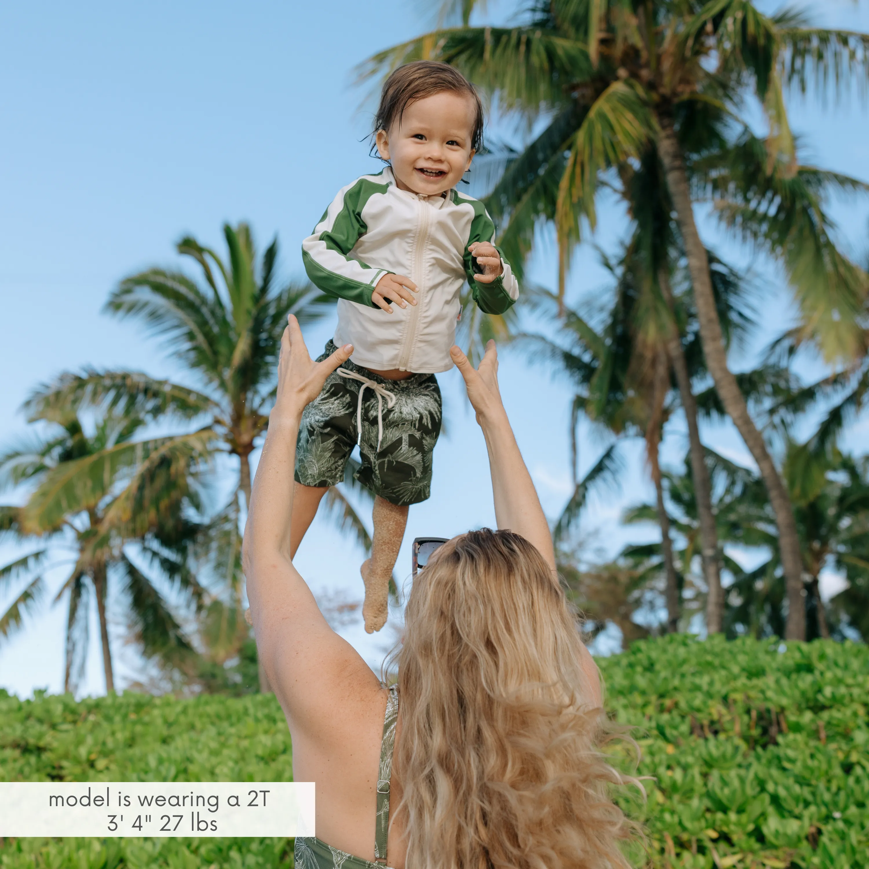 Boys Long Sleeve Zipper Rash Guard and Swim Trunk Set | "Hawaiian Rainforest"