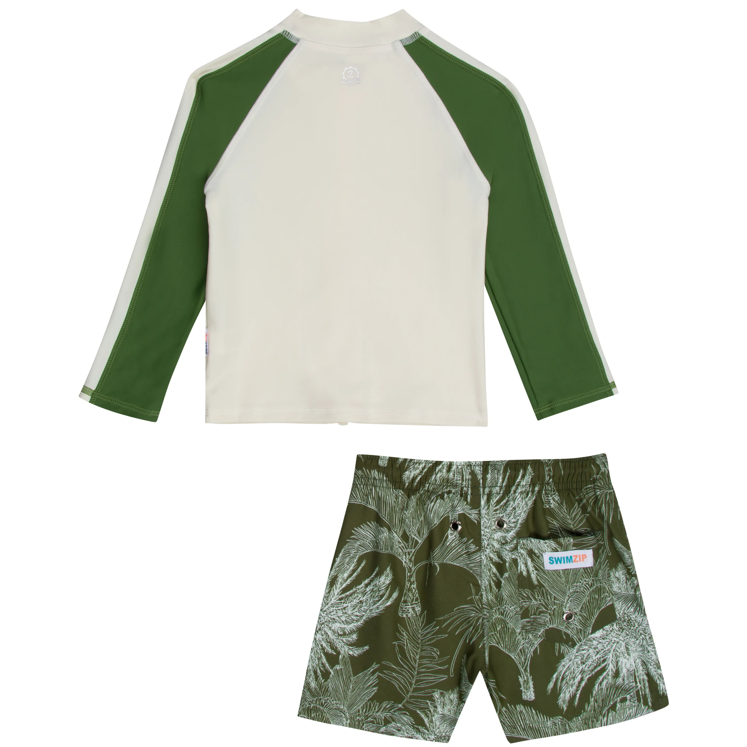 Boys Long Sleeve Zipper Rash Guard and Swim Trunk Set | "Hawaiian Rainforest"