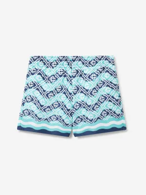 Boys Monogram Swim Shorts in Blue