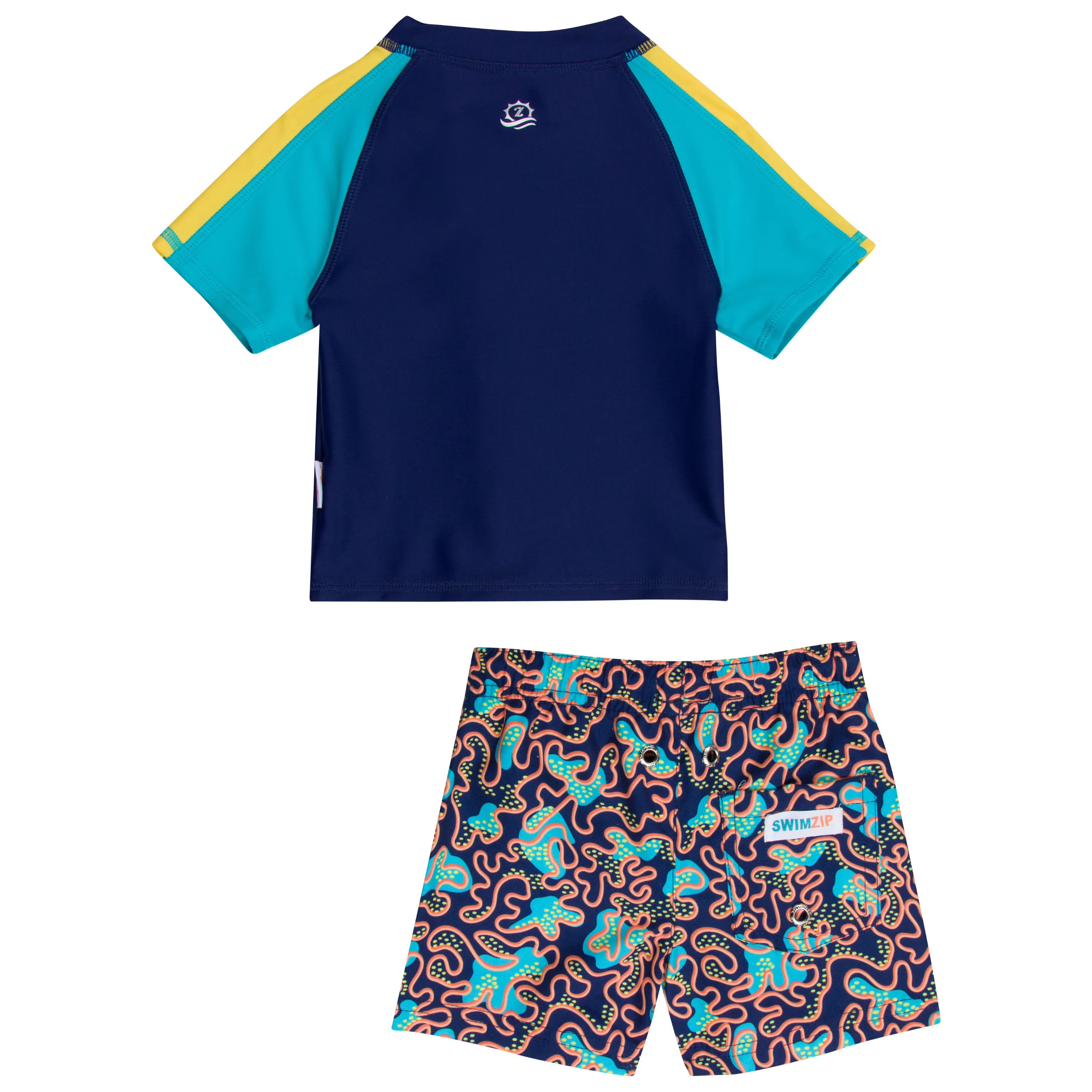 Boys Short Sleeve Zipper Rash Guard and Swim Trunk Set | "Deep Dive"