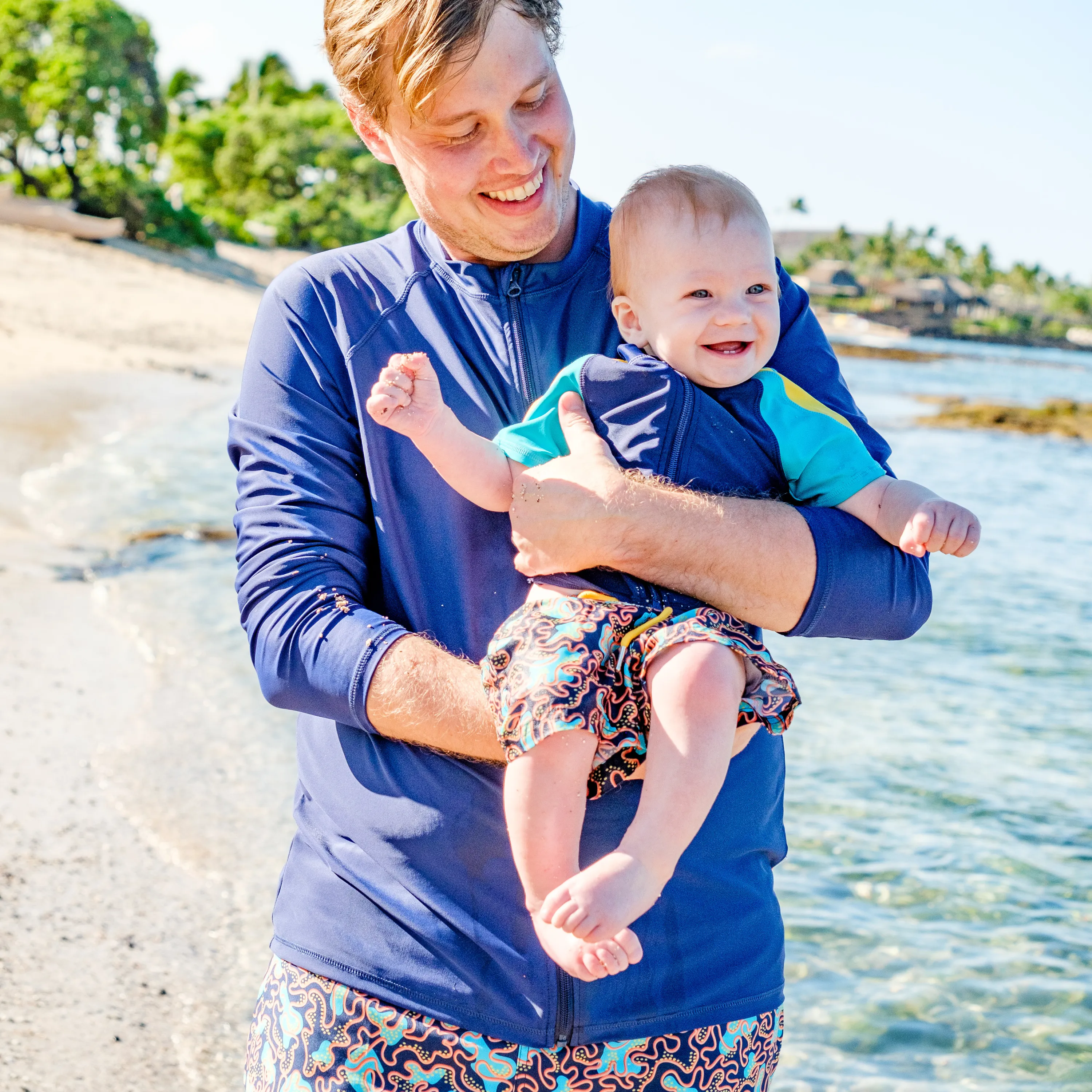 Boys Short Sleeve Zipper Rash Guard and Swim Trunk Set | "Deep Dive"