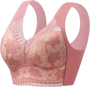 Bra for Women Wirefree Plus Size Bra Woman's Full Coverage Lace Embroidery Bra Unlined Non Padded Breathable Mesh Bra