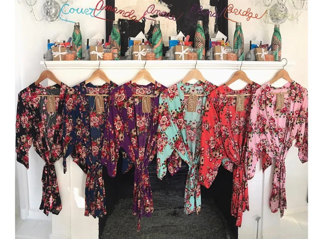 Bridesmaid Robes Cotton, Bridal Floral Cotton Kimono, Bridesmaid Robes Cotton, Floral Bridesmaid Robes