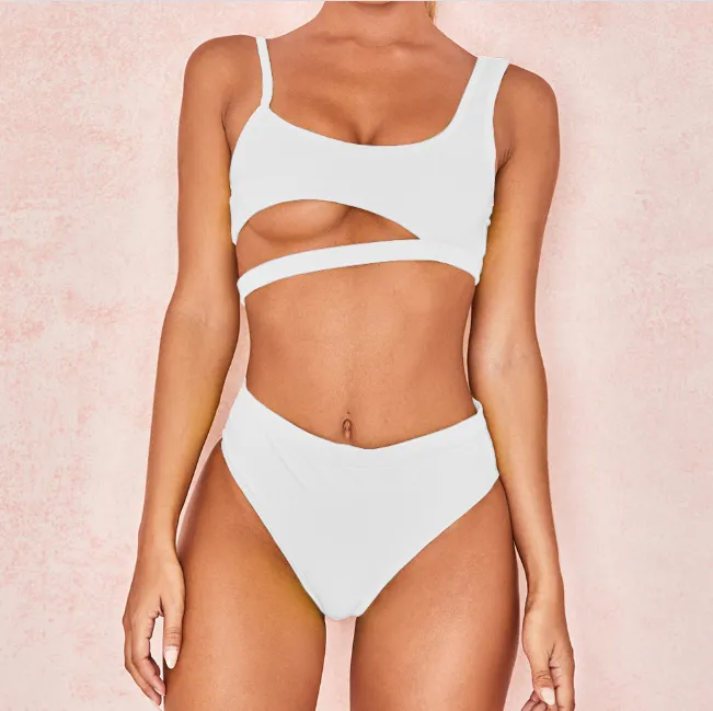 Bright Color Cutout Mid Rise Thong Bottom Bikinis