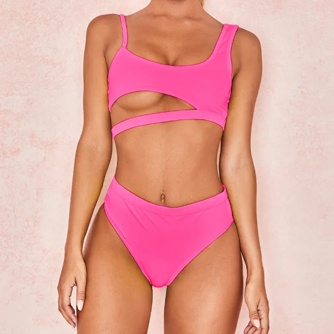 Bright Color Cutout Mid Rise Thong Bottom Bikinis