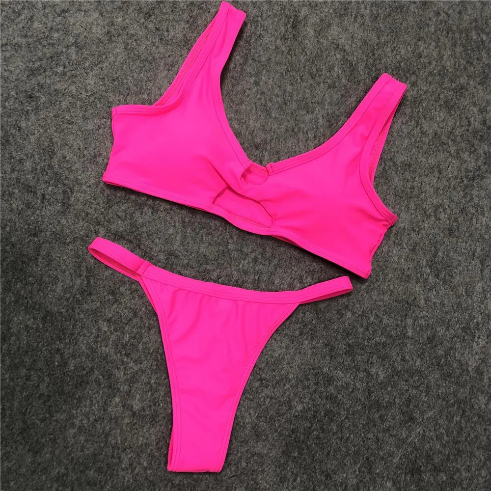 Bright Color Fleabag Low Rise Thong Bottom Bikinis
