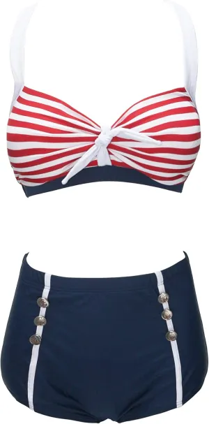 bslingerie® Women Retro Vintage Push Up High Waisted Bikini Swimsuit Plus Size